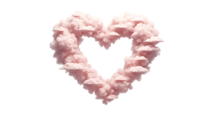 Pink clouds in a heart shape isolated on transparent background