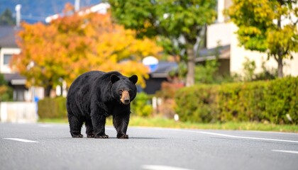 住宅地に現れた野生熊　ヒグマ