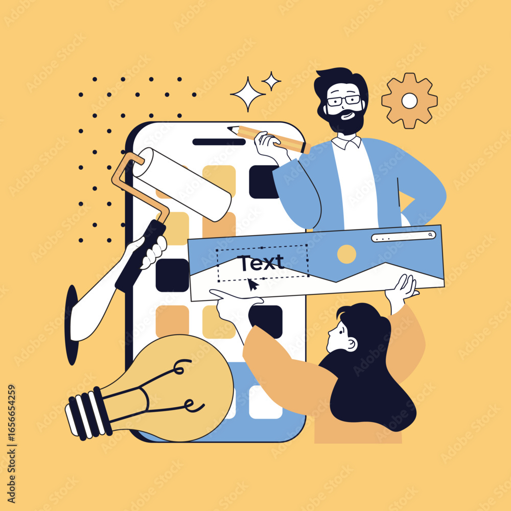 Poster graphic web design concept for modern website design. people creating layouts and templates, finding