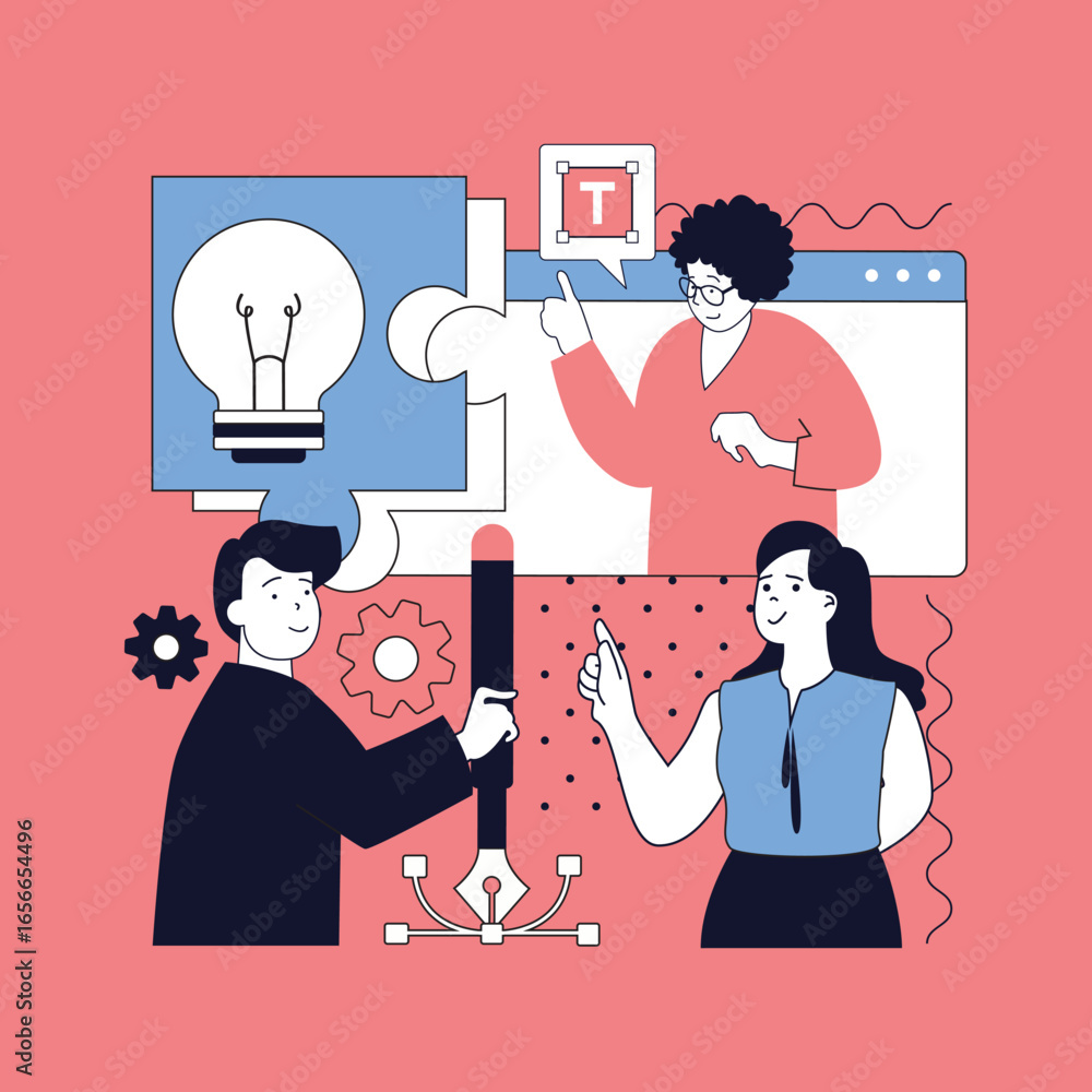 Poster graphic web design concept for modern website design. people working in team and networking, finding