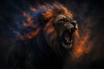 Fototapeta premium Fantasy Lion King of Cosmic Powder Kingdom