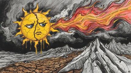 Surreal Sun and Planet Art Print with Fantasy Elements