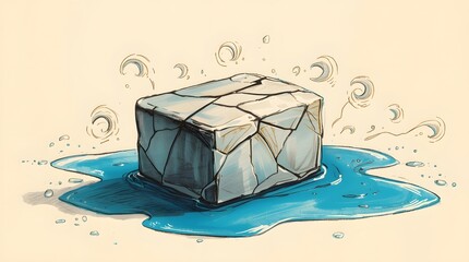 Crumbling Iceberg on Blue Ocean Background