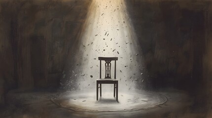 Spotlight on Empty Chair in Dark Room