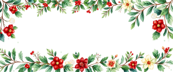 Set of green floral wreath chrismas frame decoration watercolor illustration