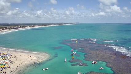 Aerial view of Pontal do Cupe Beach in Porto de Galinhas, Ipojuca. A tropical paradise in...