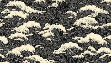 A repeating pattern of stylized ocean waves