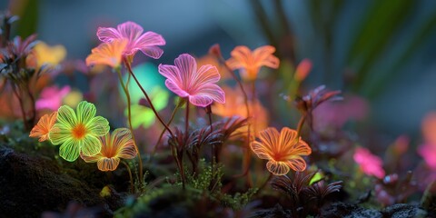 Glowing flowers in vibrant colors a fantasy garden with magical light effects