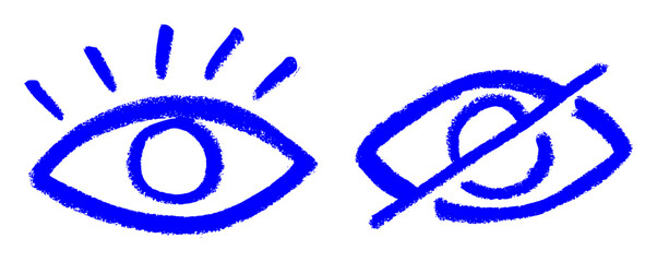 Visible and Not-Visible Icons Crayon Chalk Drawing Doodle Vector