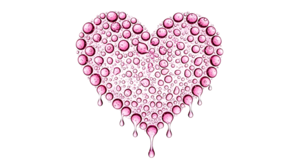 Pink bubble heart with drops isolated on transparent background