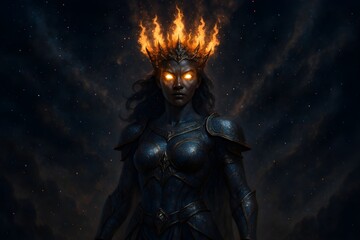 Naklejka premium Fantasy Warrior Goddess Crown of Powder Fire