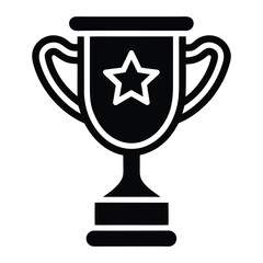 Black and white icon of a trophy with a star inside award winner