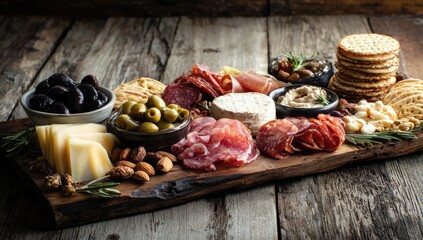 Gourmet charcuterie board overflowing with assorted delicacies