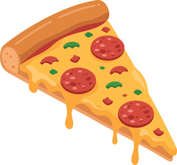 Delicious slice of pepperoni pizza with melted cheese dripping down on a white background