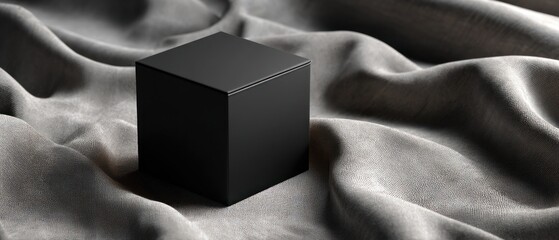 Black cube on gray fabric a minimalist design element for modern presentations