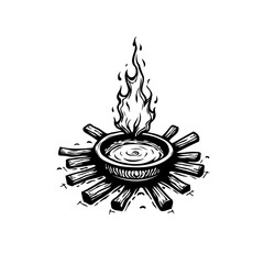 Mystical burning potion illustration evoking folklore traditions and enchantment with flames representing alchemy symbolisms offering mysterious energy