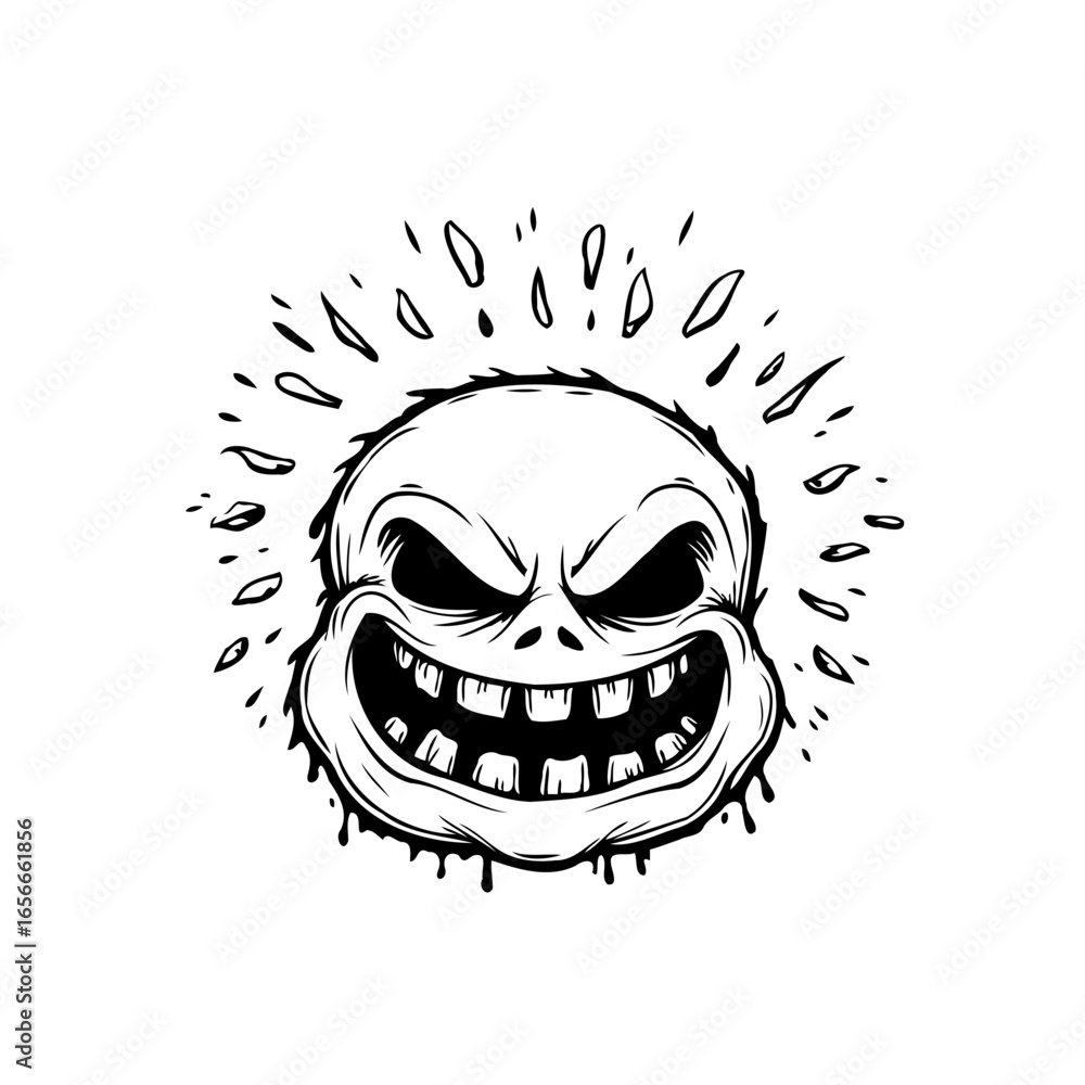 Poster spooky cartoon face illustration with menacing grin and shadow details creating a unique character a