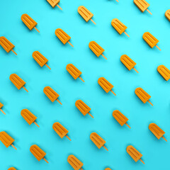 Yellow fruit popsicle on blue background