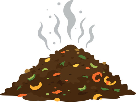 A pile of decaying organic waste with visible steam rising representing composting and decomposition