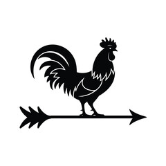 Black silhouette of a rooster on an arrow weathervane