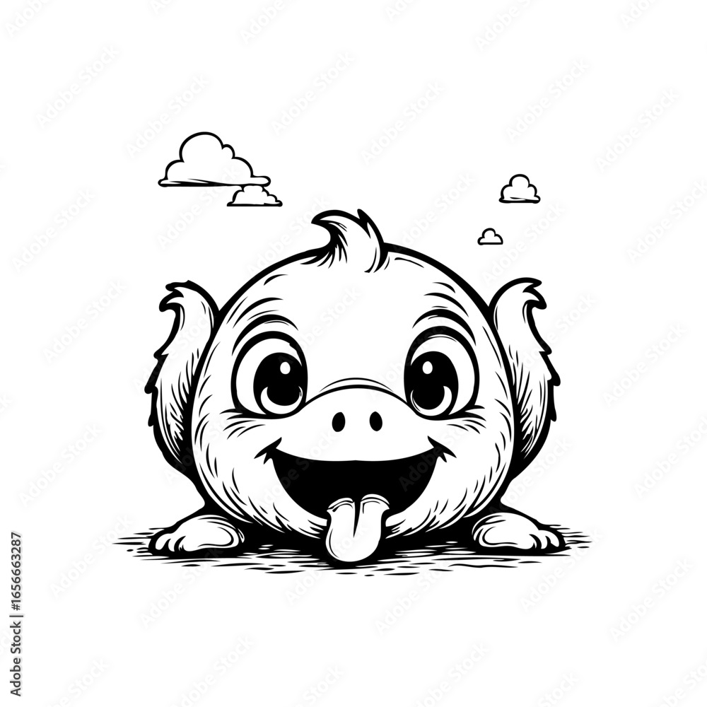 Poster playful monster illustration peeking with a funny expression adding a touch of whimsy to the scene o