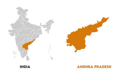 Andhra Pradesh illustration map, Indian states, suitable for education, business, presentations, print, web use, and creative geographic projects. Indian union territory.