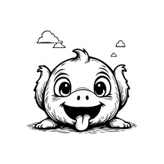 Playful monster illustration peeking with a funny expression adding a touch of whimsy to the scene of artwork