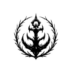 Mystical dark emblem with thorny branches creating a wreath, design, perfect for graphic usage and horror themes