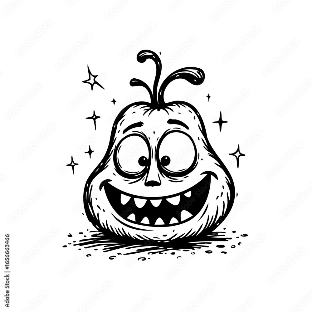Poster whimsical pear character with a cheerful expression showcases delightful and playful design created 