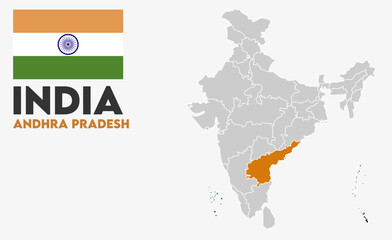 Obraz premium Andhra Pradesh political map, Indian states, suitable for education, business, presentations, print, web use, and creative geographic projects. Indian union territory.
