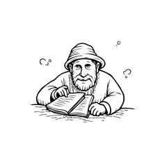 Captivating vintage illustration an elderly gentleman thoughtfully immersed reading storybook novel captivating illustration of elderly man