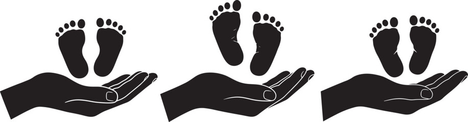 Animal tracks above open hands silhouette