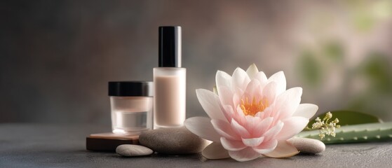 Natural beauty products with lotus flower for skincare and wellness concept