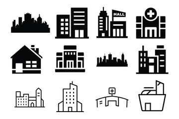 Obraz premium Diverse collection of building and architectural element icons for design projects