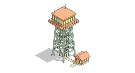 Isometric fire lookout tower illustration on white background visual