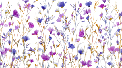 Wildflower pattern in seamless tile format created in digital watercolor isolated on transparent background