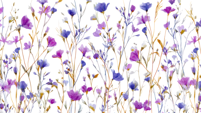 Wildflower pattern in seamless tile format created in digital watercolor isolated on transparent background
