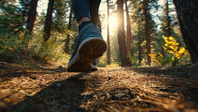 Low-angle view of person walking in a forest