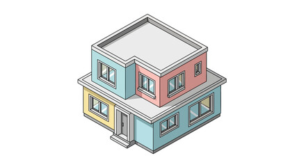 Isometric two-story house with pastel colors and clean lines design illustration