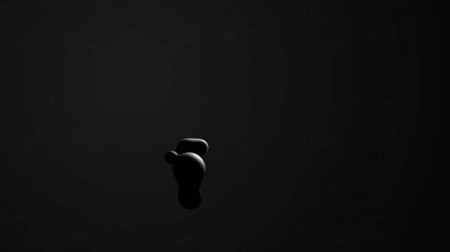 Linking animation with sticky balls. 4K video loop animation on dark background. Black dots wait or loading animation, bright moving circles, looping.