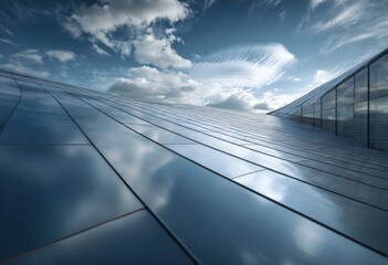 Obraz premium Modern architectural facade reflecting a dramatic sky