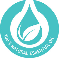 Obraz premium Turquoise circular emblem with a white stylized leaf inside a water drop shape signifying natural essential oil