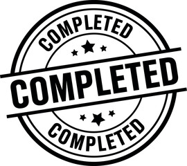 Circular rubber stamp with the word completed repeated in bold text on a white background symbolizing achievement and finalization