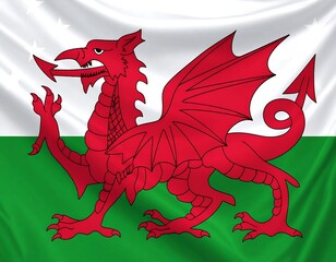 Red dragon on a waving flag