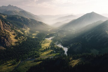 Obraz premium Mountain valley vista at dawn