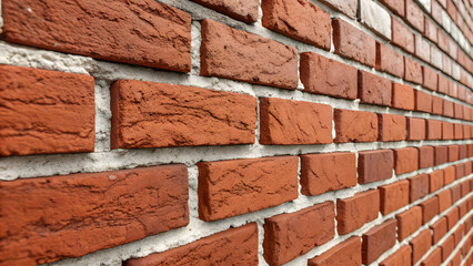 Close up view of a weathered red brick wall texture with mortar