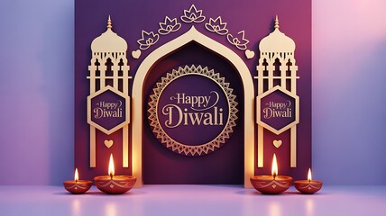 Happy diwali festival of lights with candles and decorative arch background design