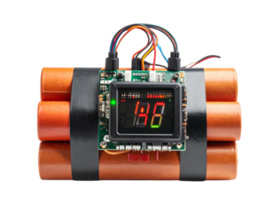 Electronic Time Bomb Training Prop with Circuit Board and Timer, Angled Perspective, Isolated  (2)