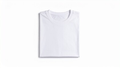 "Classic white T-shirt folded neatly, isolated on white background, apparel stock image"
