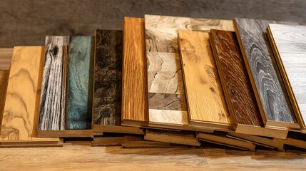 Display of Various Wood Flooring Samples with Different Finishes and Styles